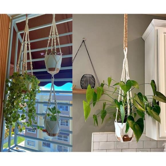 Hanging Planters with Macrame Plant Hangers for Indoor Outdoor Plants 3 Set - Picture 5 of 7